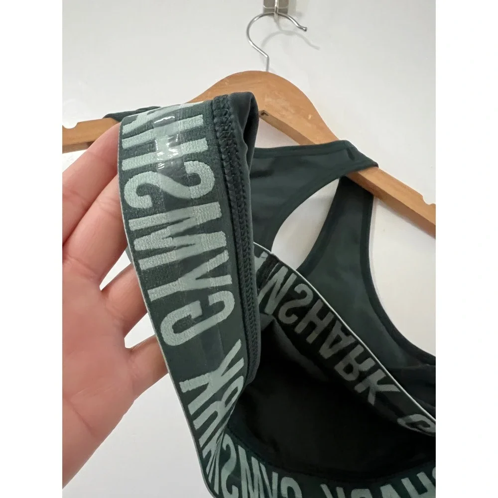 Gymshark Sports Bra Racerback Activewear Gym Workout Olive Green - Picture 6 of 7